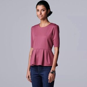 Simply Vera Vera Wang Dusty Rose Peplum Top Sz Large